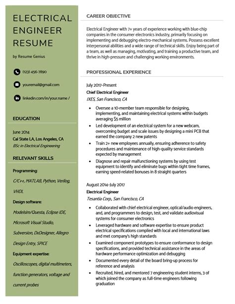 Electrical Engineer Resume Example & Template.
